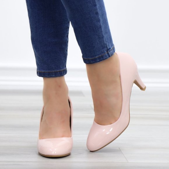 Dusty Rose Paten Slip On Kitten Low Heel Pumps - Picture 9 of 11